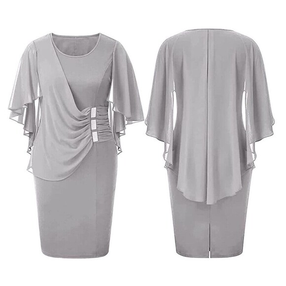 LALAGEN Women chiffon dress Sz 3XL ruffles flattering cap sleeve Dress - Picture 1 of 8